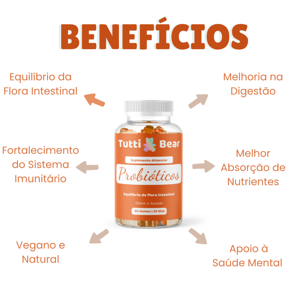Gomas Probióticas Flora Intestinal e Digestão Tutti Bear