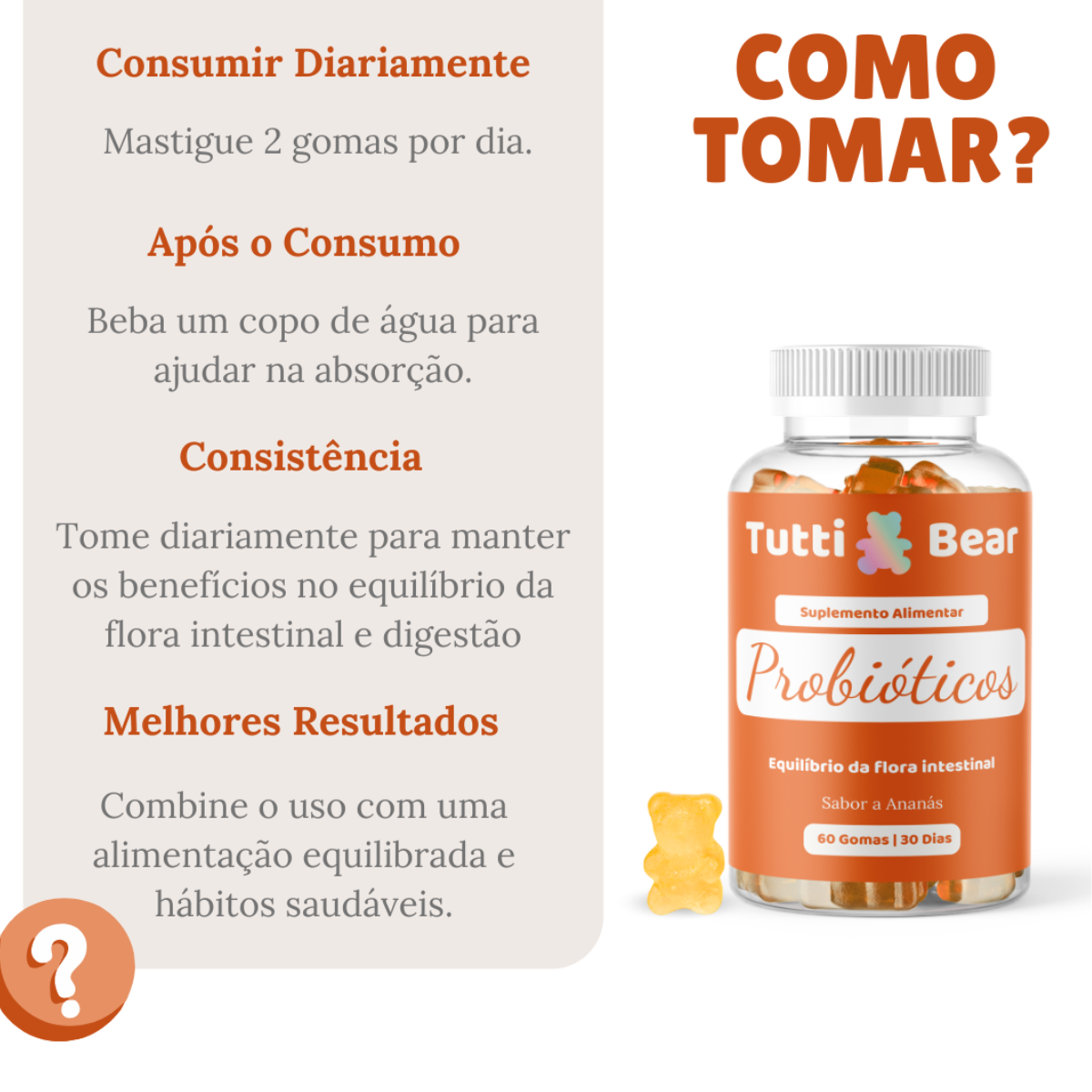Gomas Probióticas Flora Intestinal e Digestão Tutti Bear