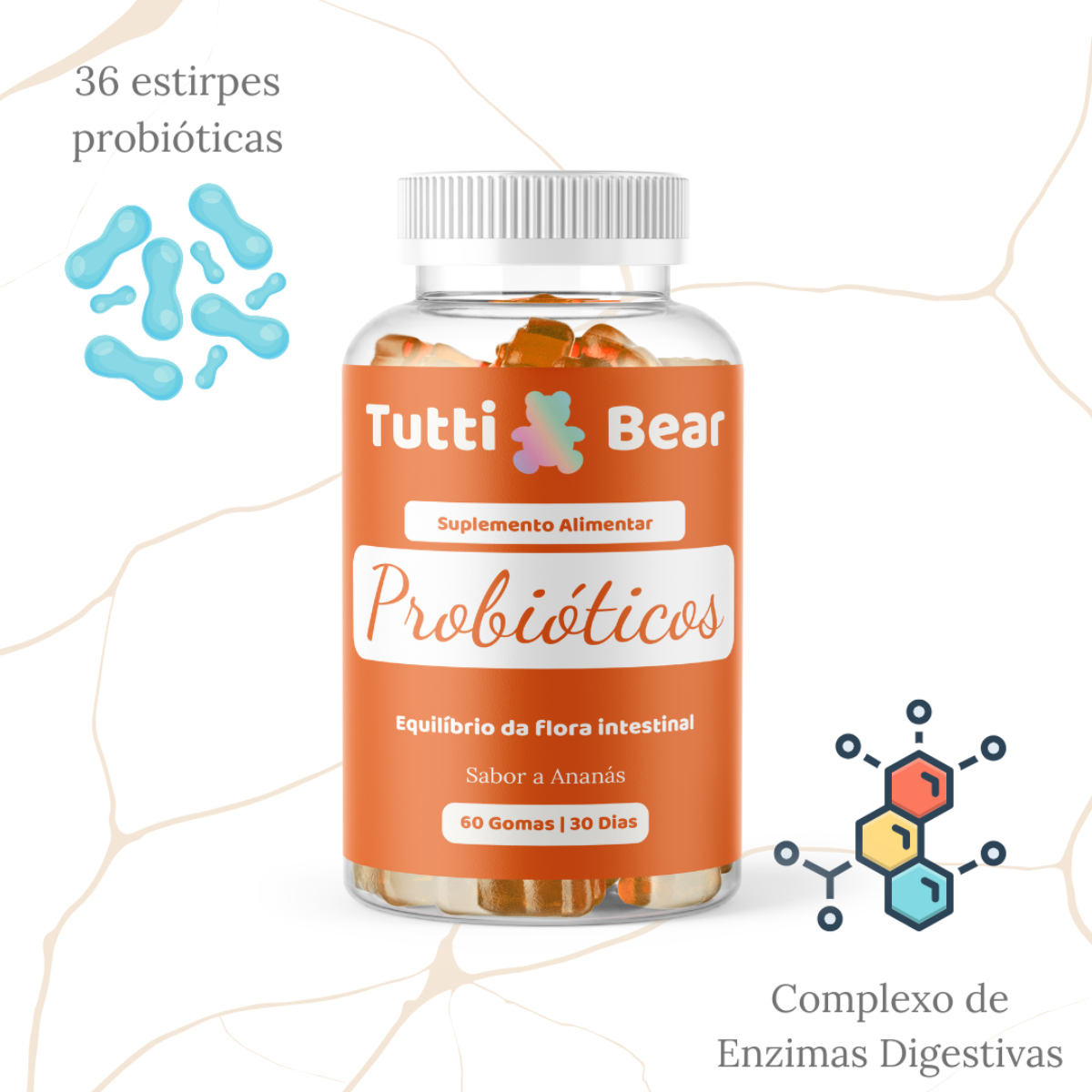 Gomas Probióticas Flora Intestinal e Digestão Tutti Bear