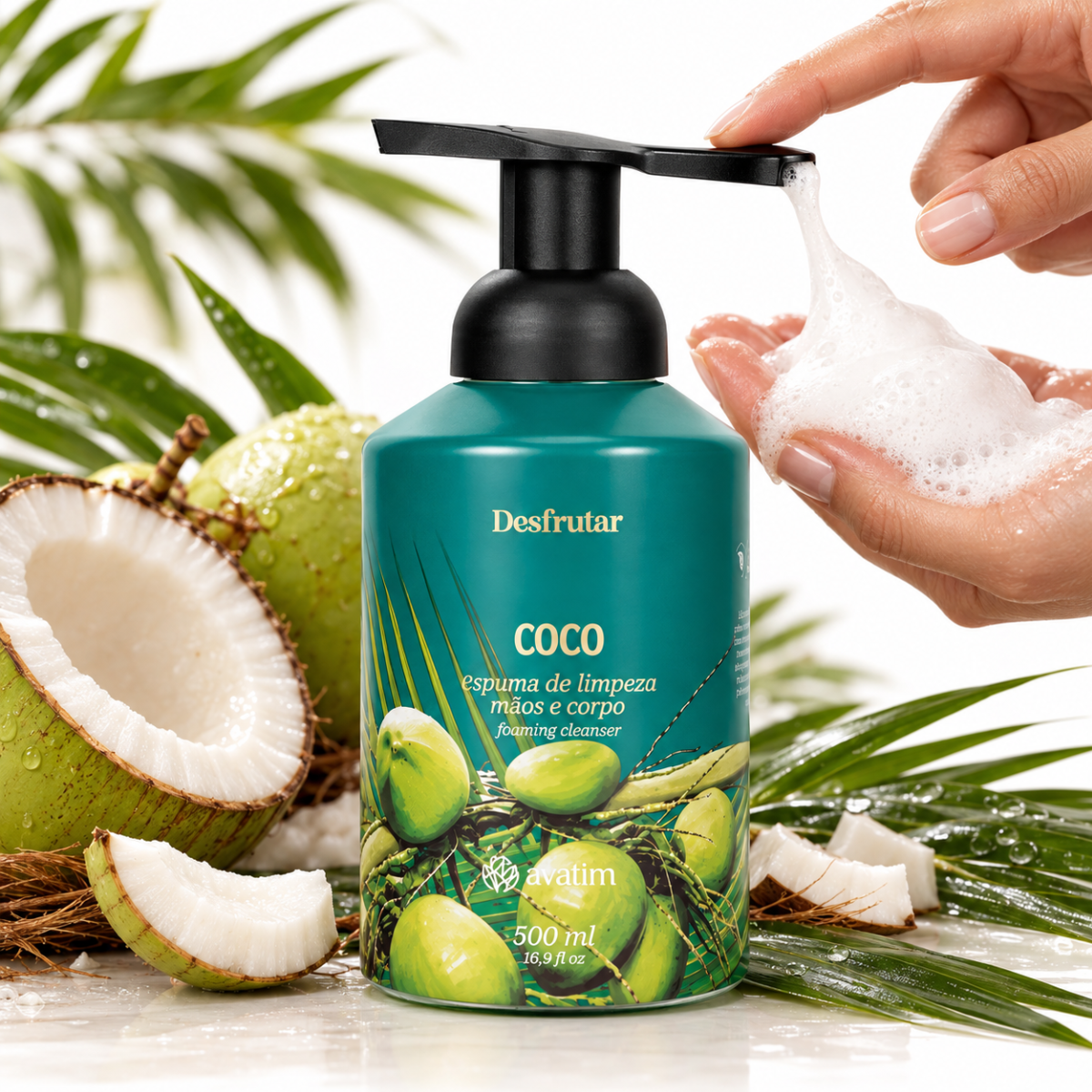 Espuma de Limpeza Mãos e Corpo Coco Verde Avatim 500ml