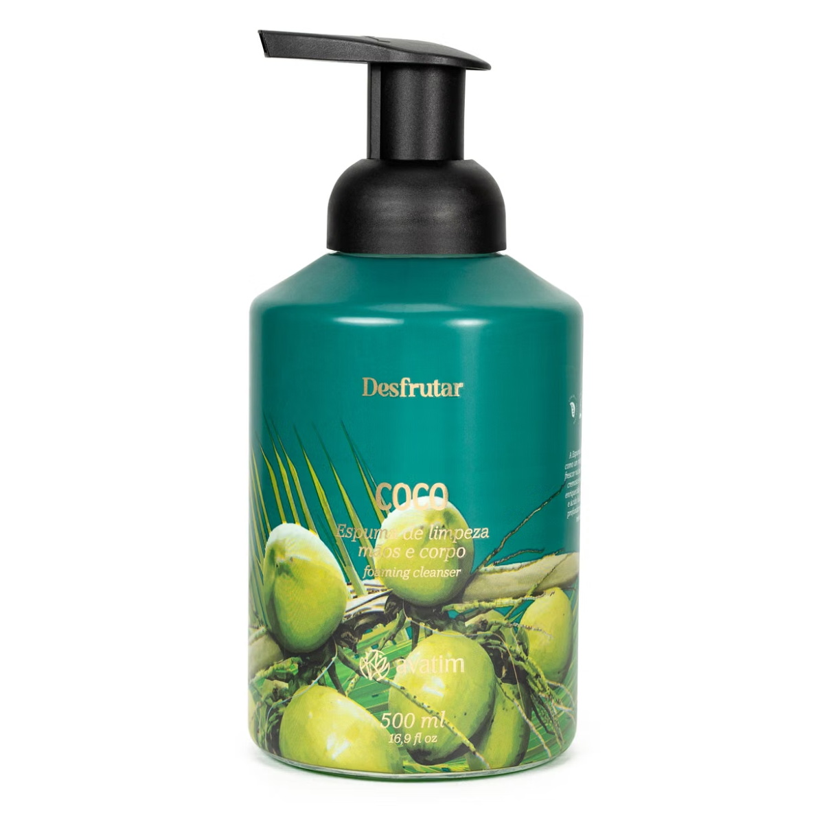 Espuma de Limpeza Mãos e Corpo Coco Verde Avatim 500ml