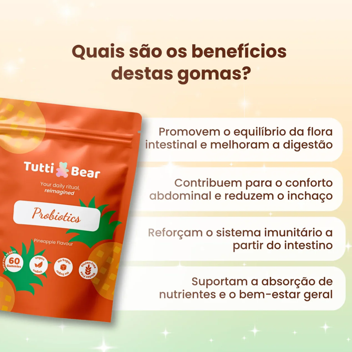 Gomas Probióticas Flora Intestinal e Digestão Tutti Bear