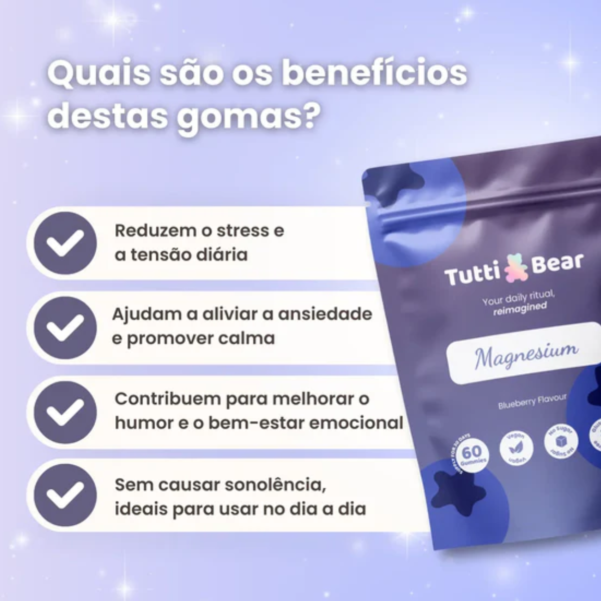 Gomas Magnésio para Bem-estar e Fadiga Tutti Bear 60gomas