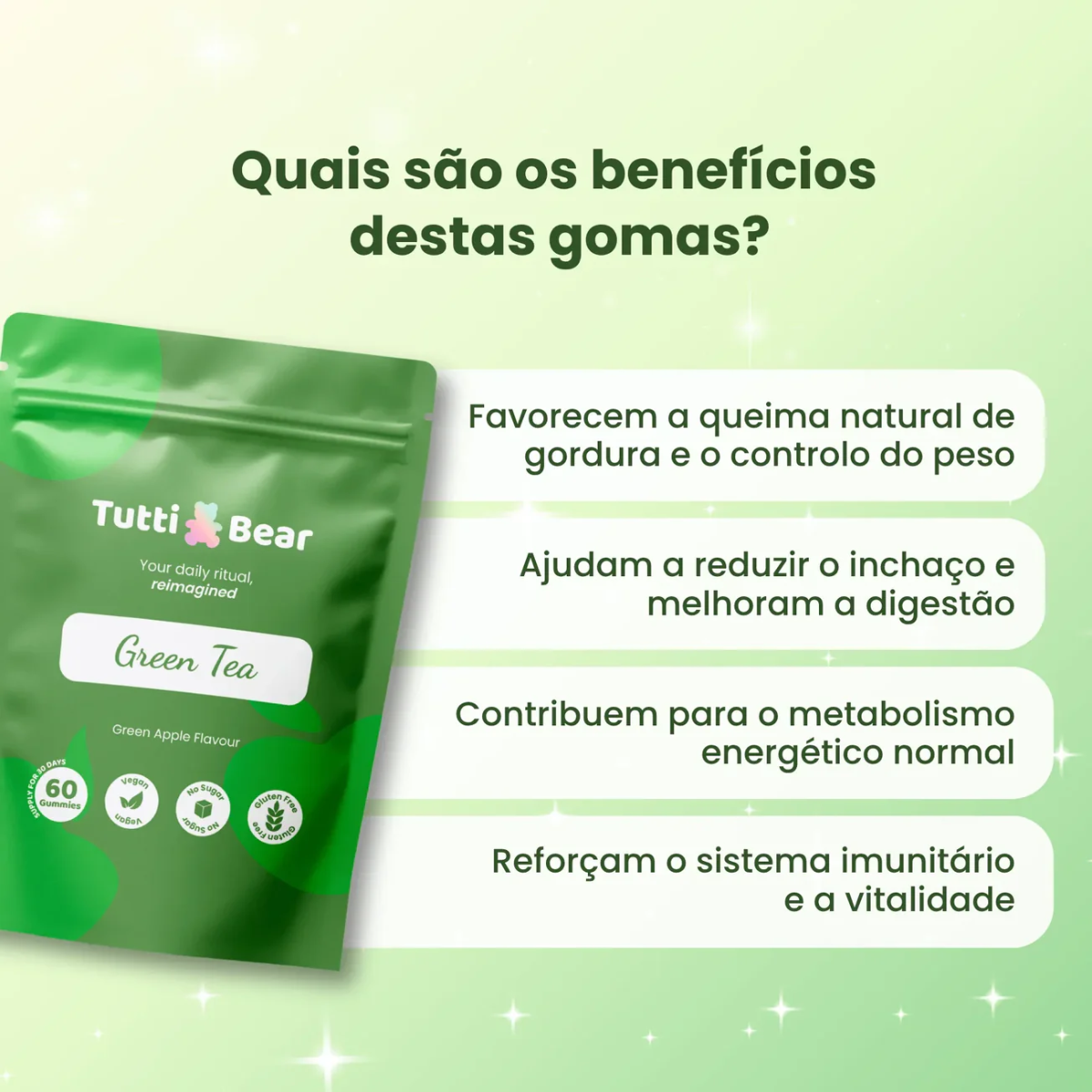 Gomas Energéticas de Chá Verde Tutti Bear 60 uni