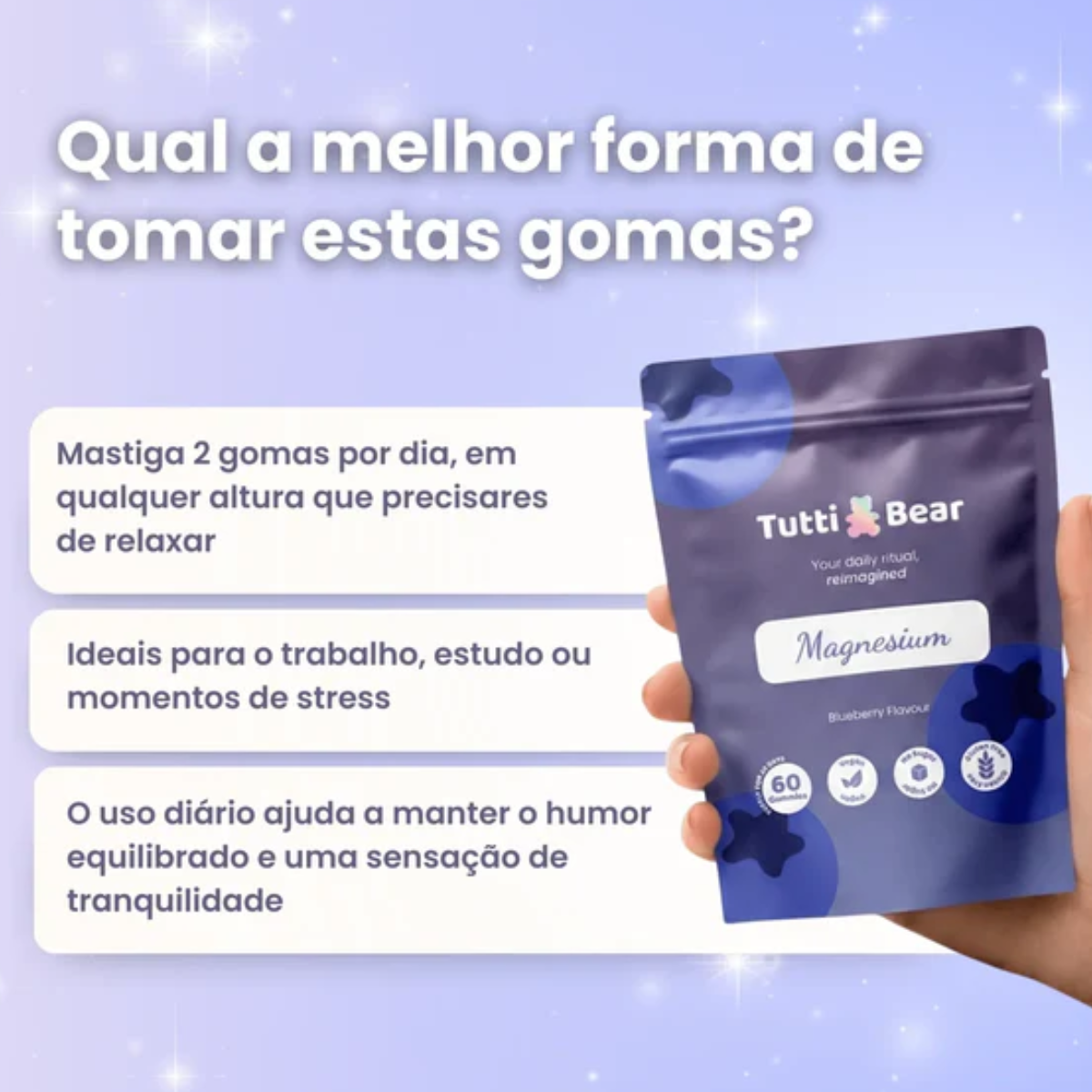 Gomas Magnésio para Bem-estar e Fadiga Tutti Bear 60gomas