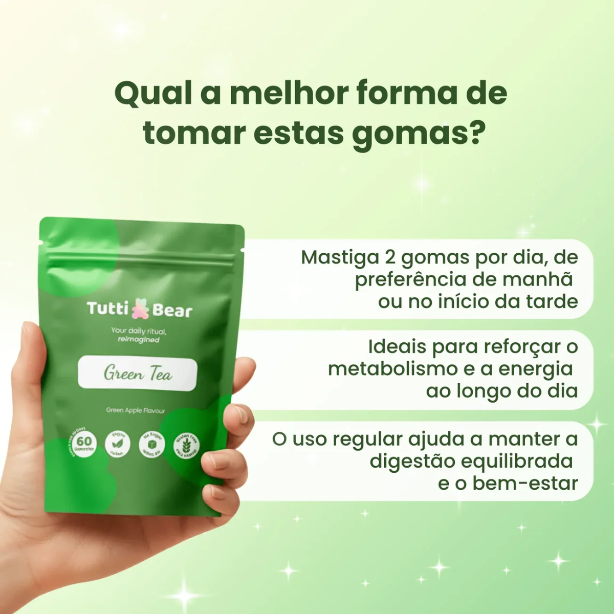 Gomas Energéticas de Chá Verde Tutti Bear 60 uni