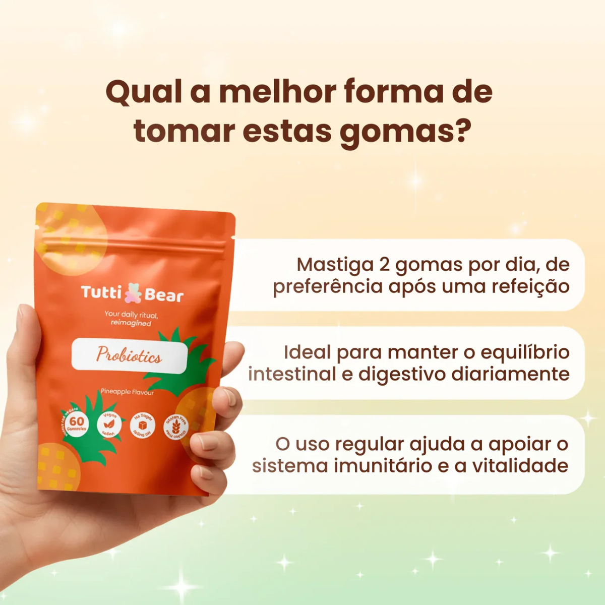 Gomas Probióticas Flora Intestinal e Digestão Tutti Bear