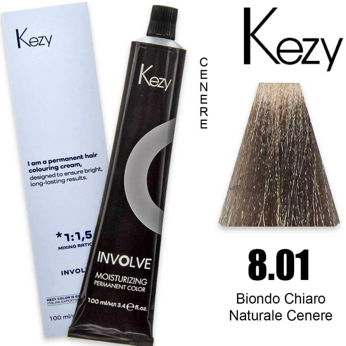 Coloração Capilar Kezy 8.01 Louro Claro Natural Cinza 100ml