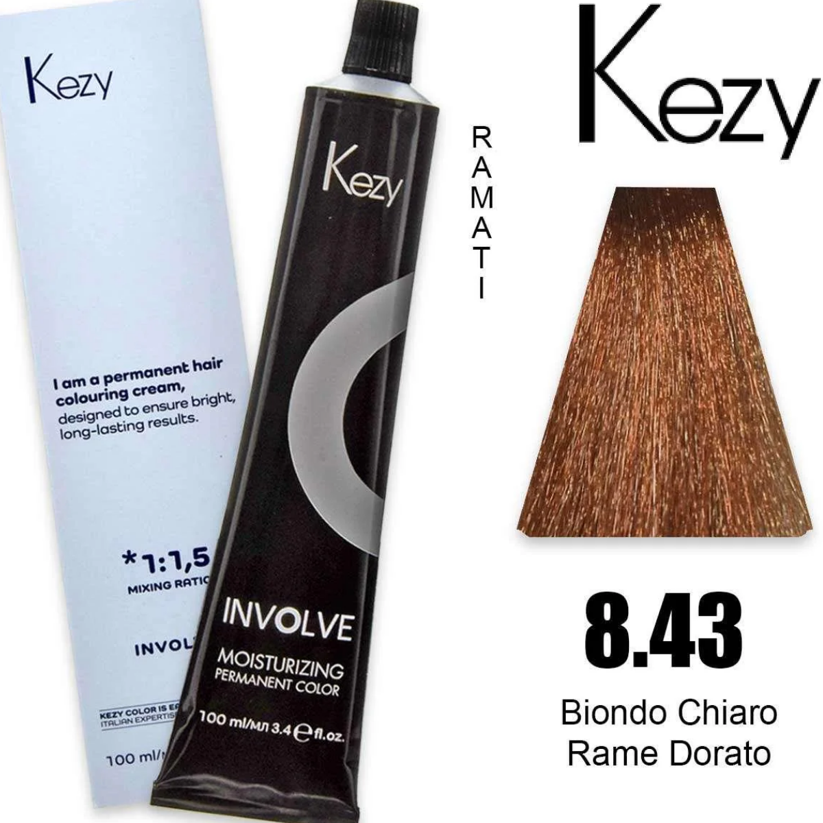 Coloração Capilar Kezy 8.43 Louro Claro Cobre Dourado 100ml