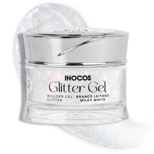 Gel de Construção Glitter Branco Leitoso Inocos 50g