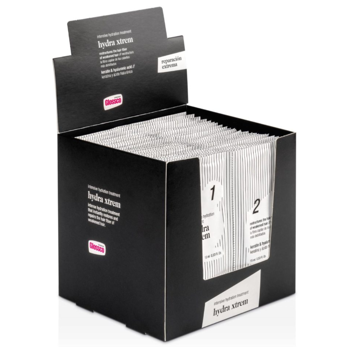 Saquetas Reconstrução Hydra Xtrem Efeito Botox Glossco 15+15ml